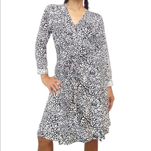 NWT Banana Republic Factory Black White Tan Animal Print Long Sleeve Wrap Dress
